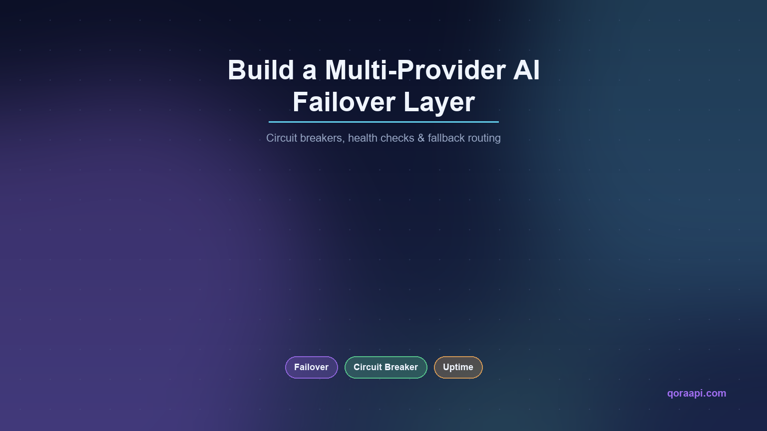 Diagram cover reading Build a Multi-Provider AI Failover Layer — circuit breakers, health checks and fallback routing for AI APIs