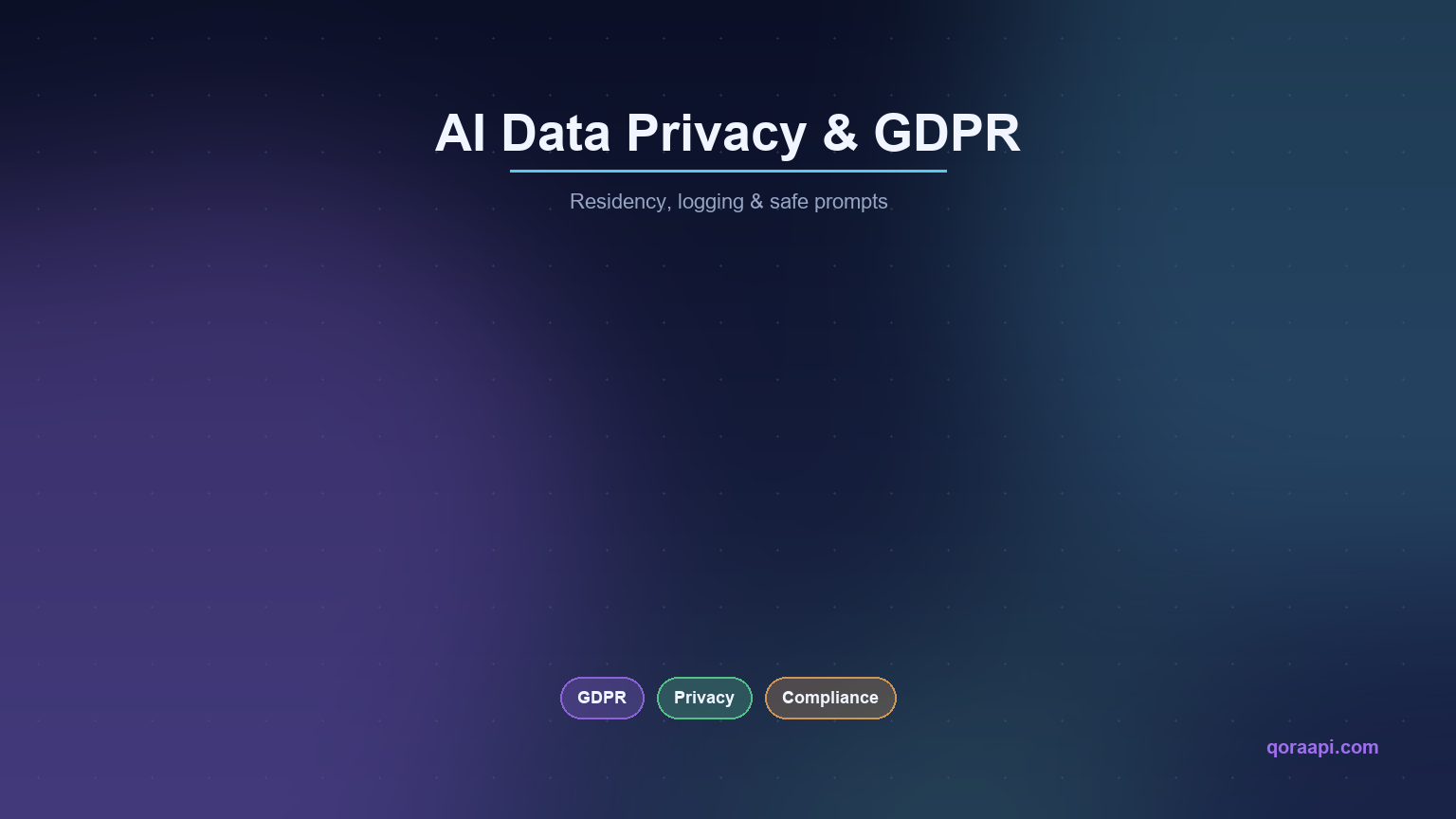 Cover image reading AI Data Privacy & GDPR, subtitle Residency, logging & safe prompts, with GDPR, Privacy and Compliance tags